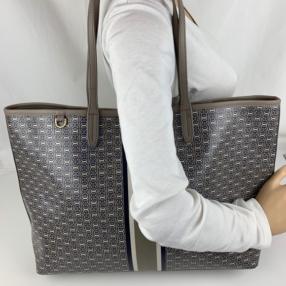 New Tory Burch Gemini Leather & Canvas Tote - Picture 3 of 7